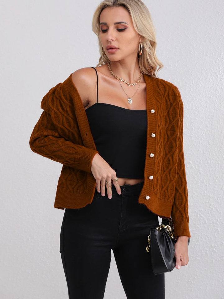 Femme Struktureret Strikcardigan med Dekorative Knapper Stilla