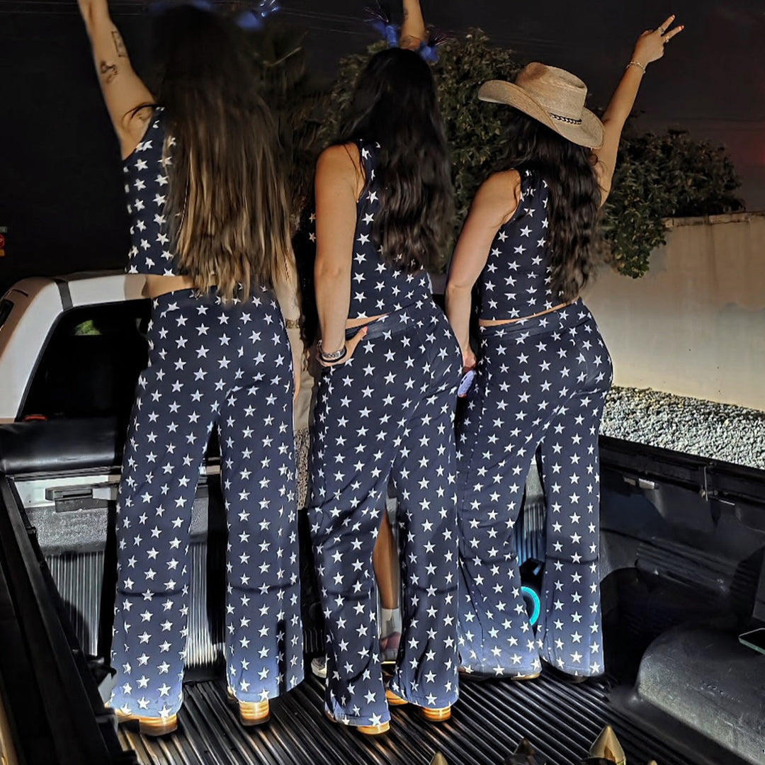 Dame Sporty two-piece set with star pattern and sleeveless top Skovae