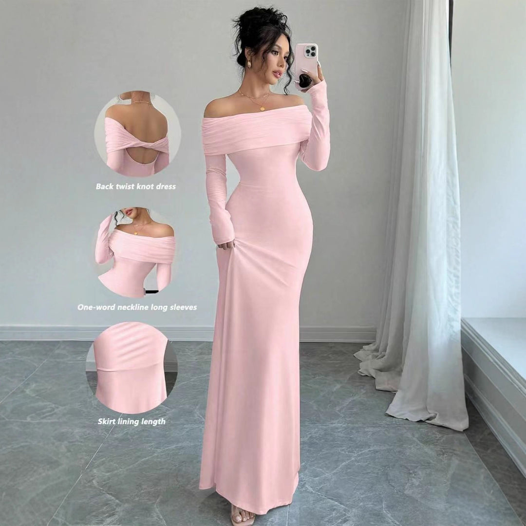 Damer Elegant Off-Shoulder Maxikjole med tætsiddende snit og lange ærmer Skovae