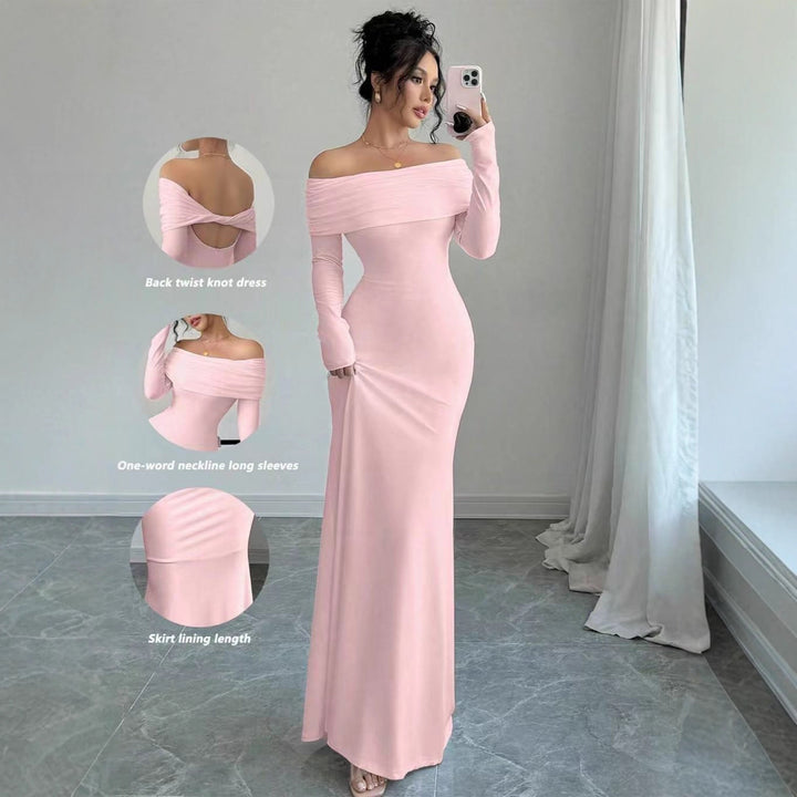 Damer Elegant Off-Shoulder Maxikjole med tætsiddende snit og lange ærmer Skovae