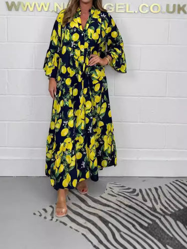 Dame Maxikjole med voluminøse flæsedetaljer og blomster mønster Stilla
