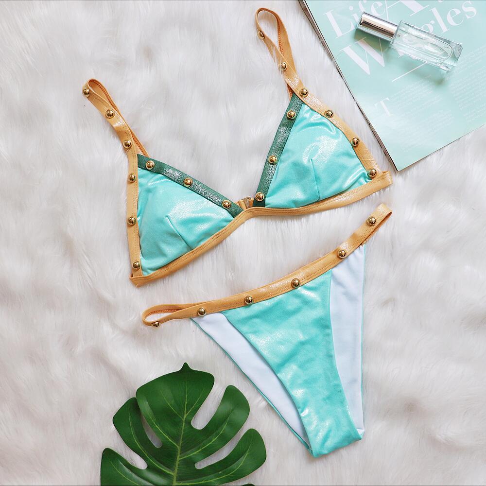 Dame Glamourøs Metallic Trekant Bikini Set Stilla