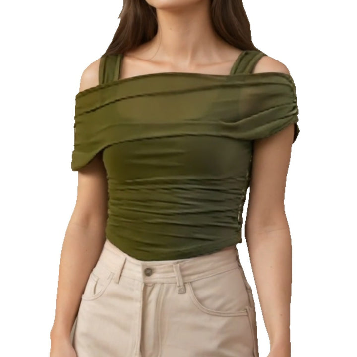 Dame Off-Shoulder Top med Rynkning Skovae
