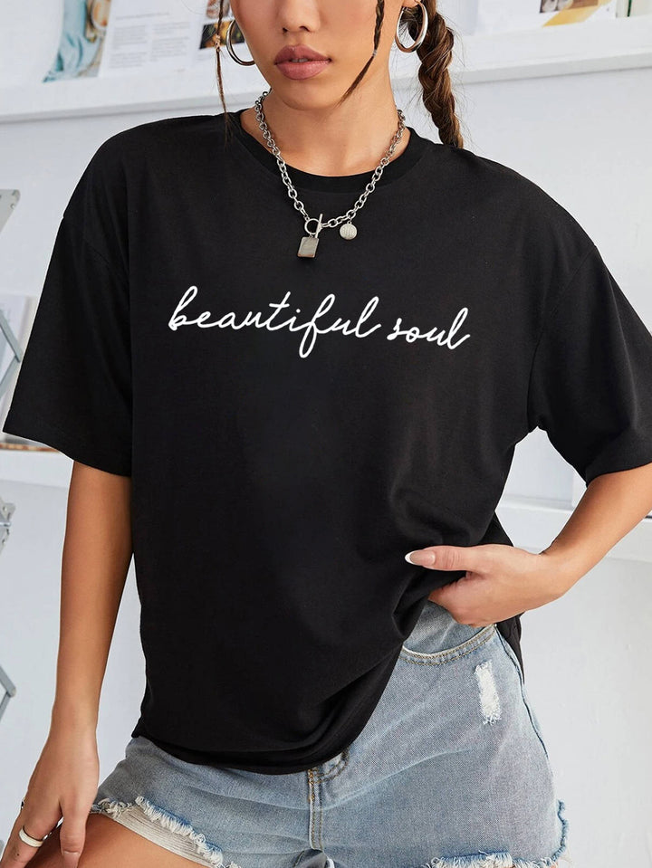 Dame afslappet T-shirt med motiverende skrift Stilla