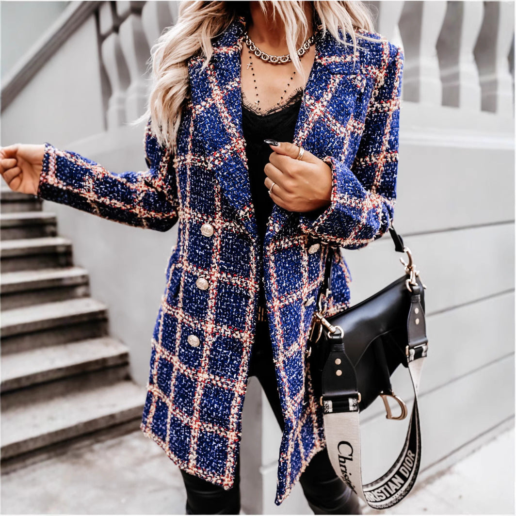 Dame ternet blazerjakke i tweed-look med dobbelt knaplukning Stilla