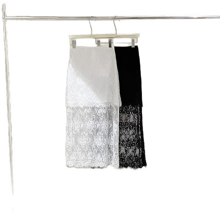 Dame spidstrømpe med gennemsigtig lacing-kant og elegant design Stilla