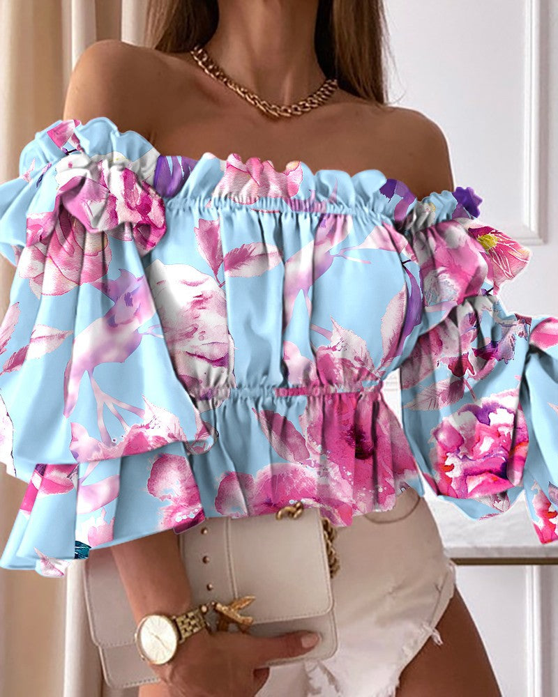 Kvinder Off-Shoulder Blomster Peplum Top Stilla