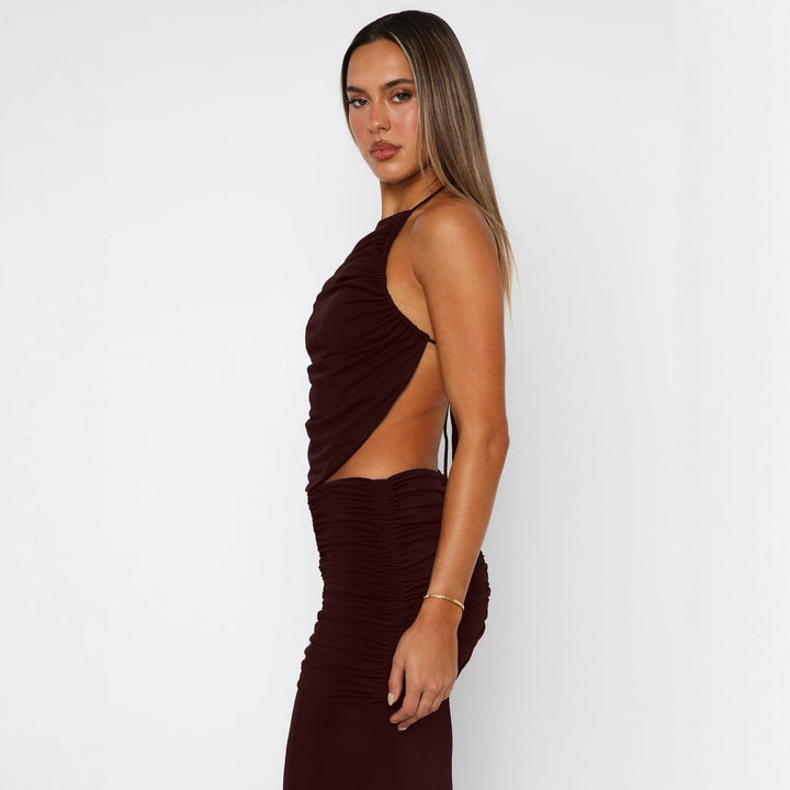 Dame Elegant Maxikjole med asymmetrisk Halterhals og fancy slids Skovae