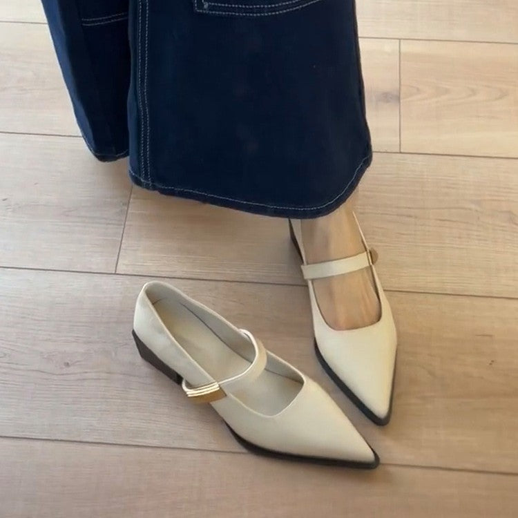 Dame spids tå blokhæl Mary Jane sko med elegant rem-detalje Stilla
