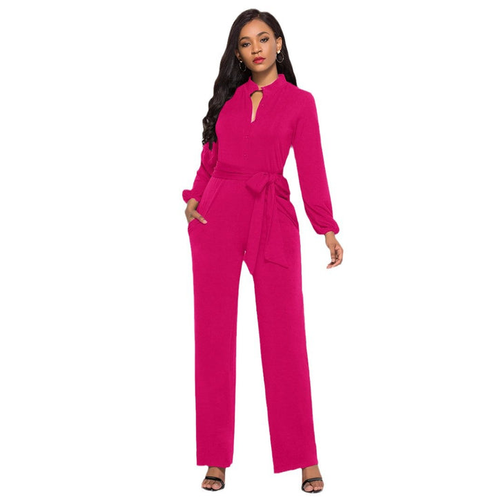 Damer Elegant Langærmet Jumpsuit med Talje bånd og Knapdetaljer Stilla