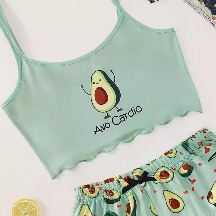 Dame loungewear-sæt med sjovt avocado-motiv Stilla