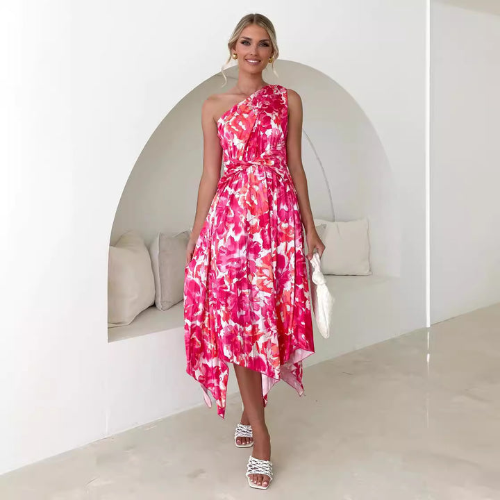 Dame Exquisite Maxikjole med asymmetrisk udskæring og florale accenter Stilla