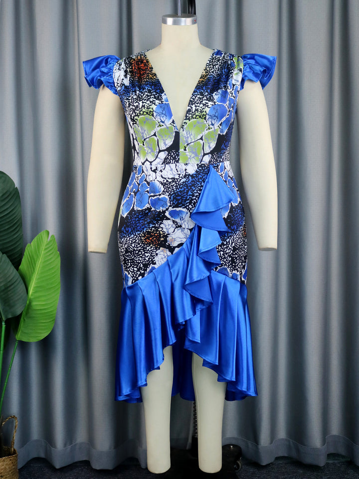 Damer Elegant Rynket kjole med dyb V-hals og fyldte ærmer Skovae