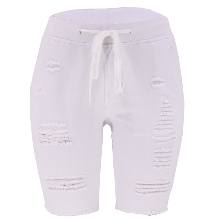 Dame afslappede denim shorts med elastisk talje og slidt look Stilla