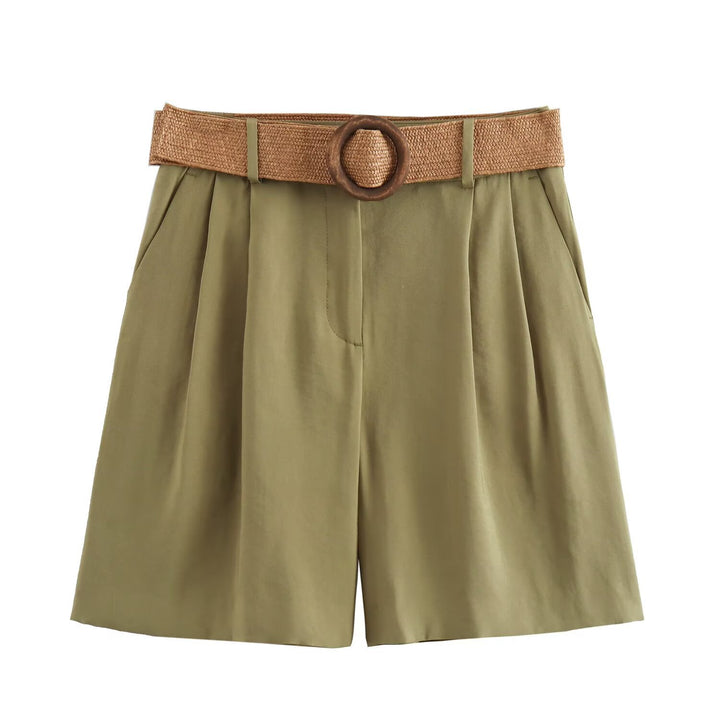 Dame elegante shorts med bred, flettet bælte Skovae