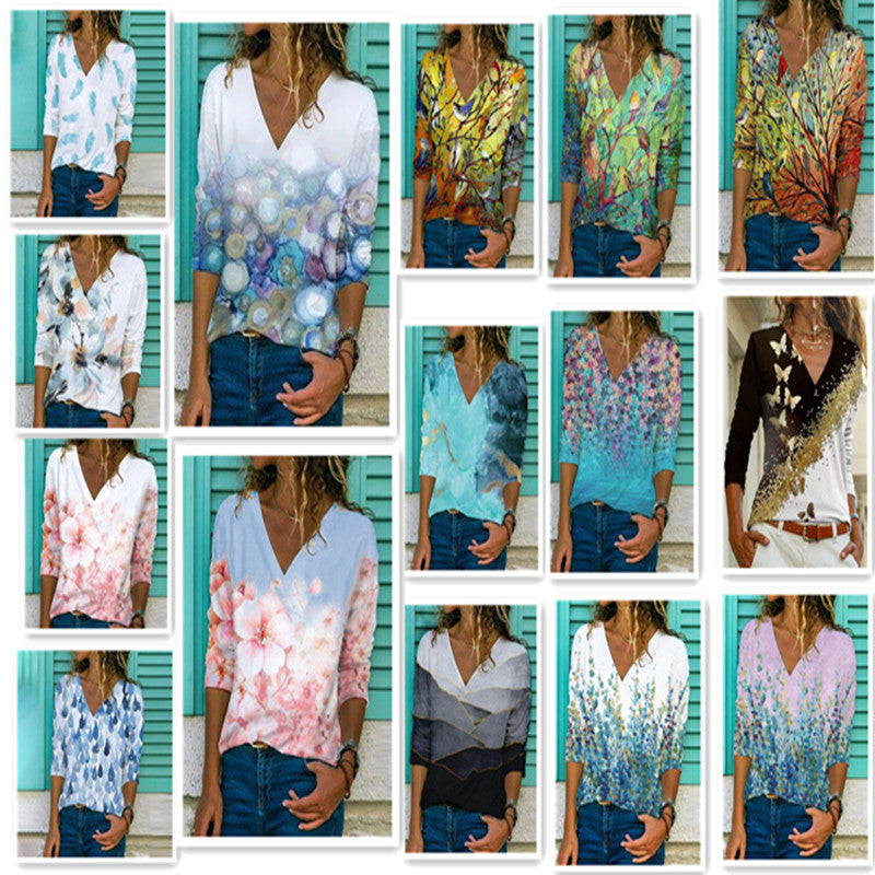 Stilla | Casual Print V-hals Langærmet T-shirt