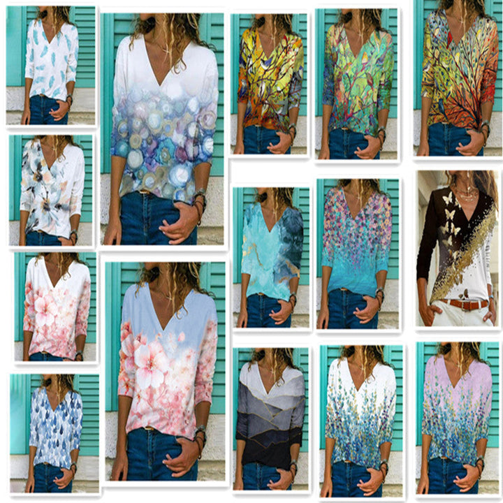 Stilla | Casual Print V-hals Langærmet T-shirt