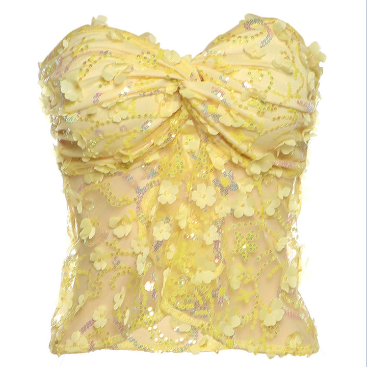 Dame Elegant top med florale applikationer Skovae