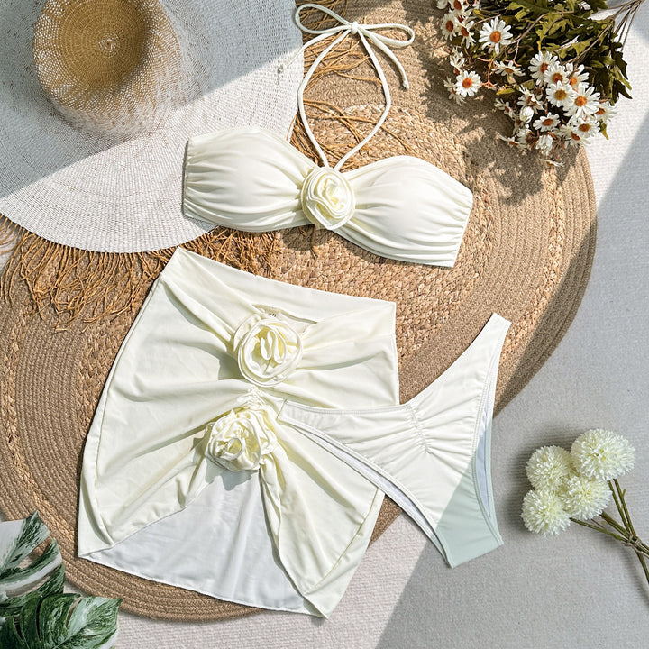 Dame bikini sæt med blomsterede flæser og elegant indpakning nederdel-lyd Stilla
