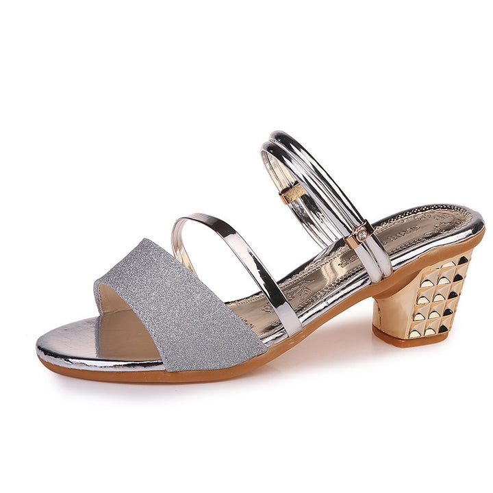 Dame Åbne Blokhæl sandaler med glitrende overflade og elegant design Stilla