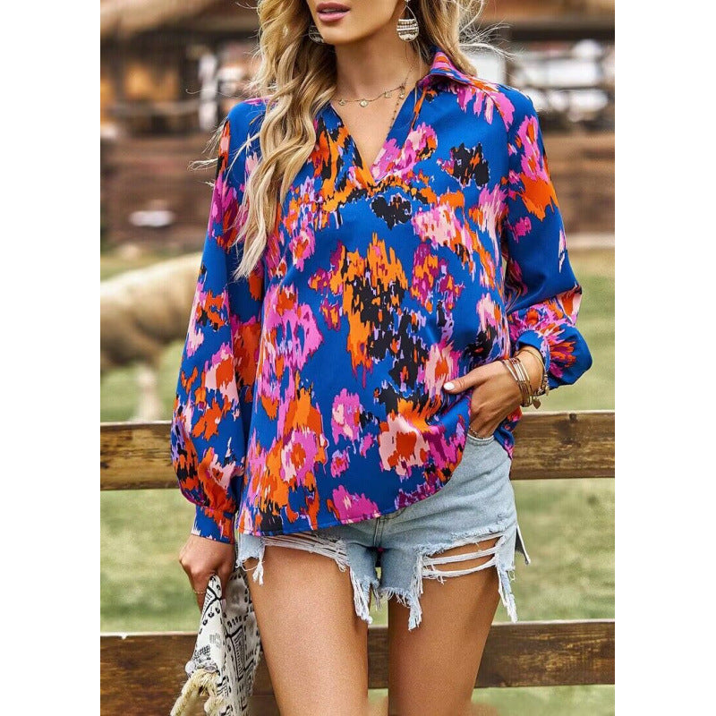Dame Vibrant Trykt Bluse med Ballonærmer Stilla