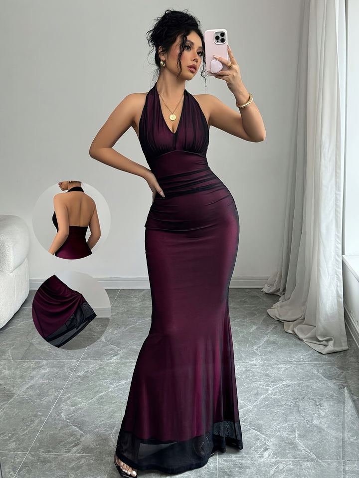 Dame elegant maxikjole med flatterende rygudskæring og flydende skørt Stilla