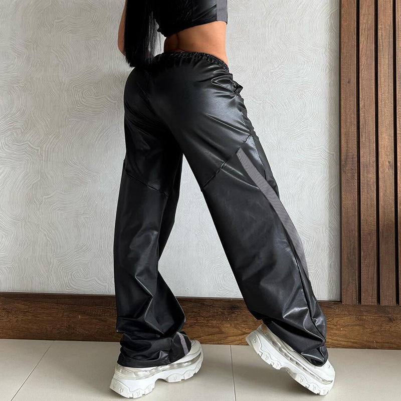 Dame Sportslig Wide-Leg Bukser med elastisk Talje og stilfulde Striber Skovae