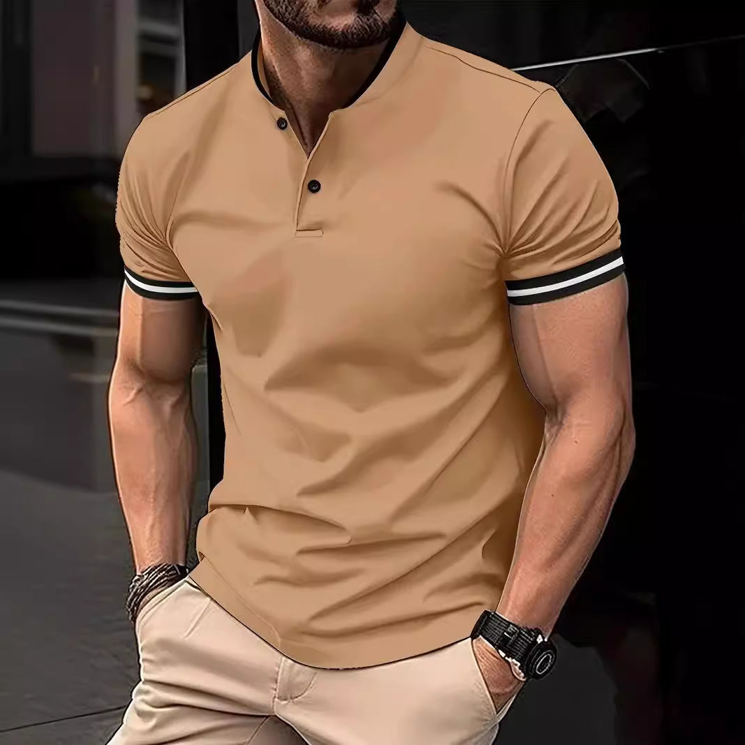 Herrer Poloshirt med moderne ståkrave og kontrasterende ærmeafslutninger Stilla