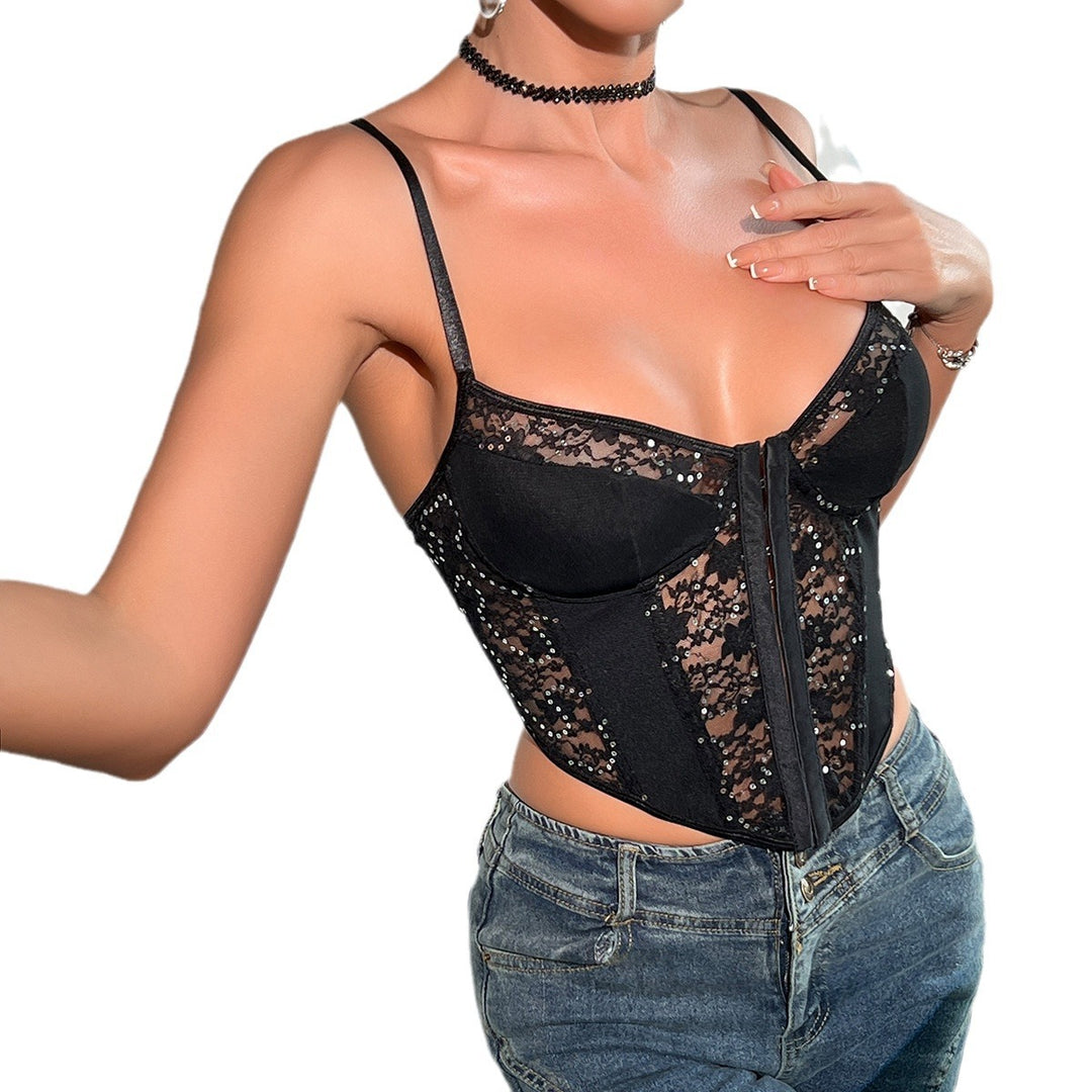 Dame Raffineret Spids-Corsage-Top med glitrende Detaljer Stilla