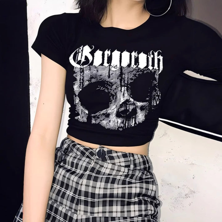 Dame Crop-T-Shirt med unikt dødningehoved-design Skovae
