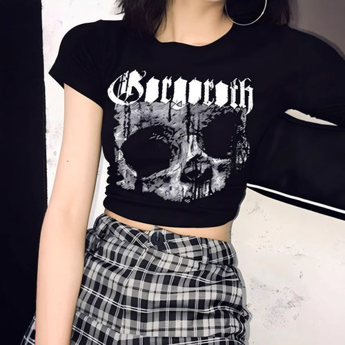Dame Crop-T-Shirt med unikt dødningehoved-design Skovae