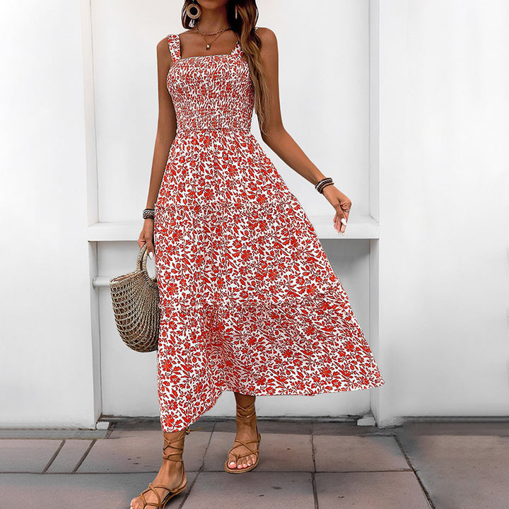 Dame Floral Print Smocked Maxi Kjole Stilla