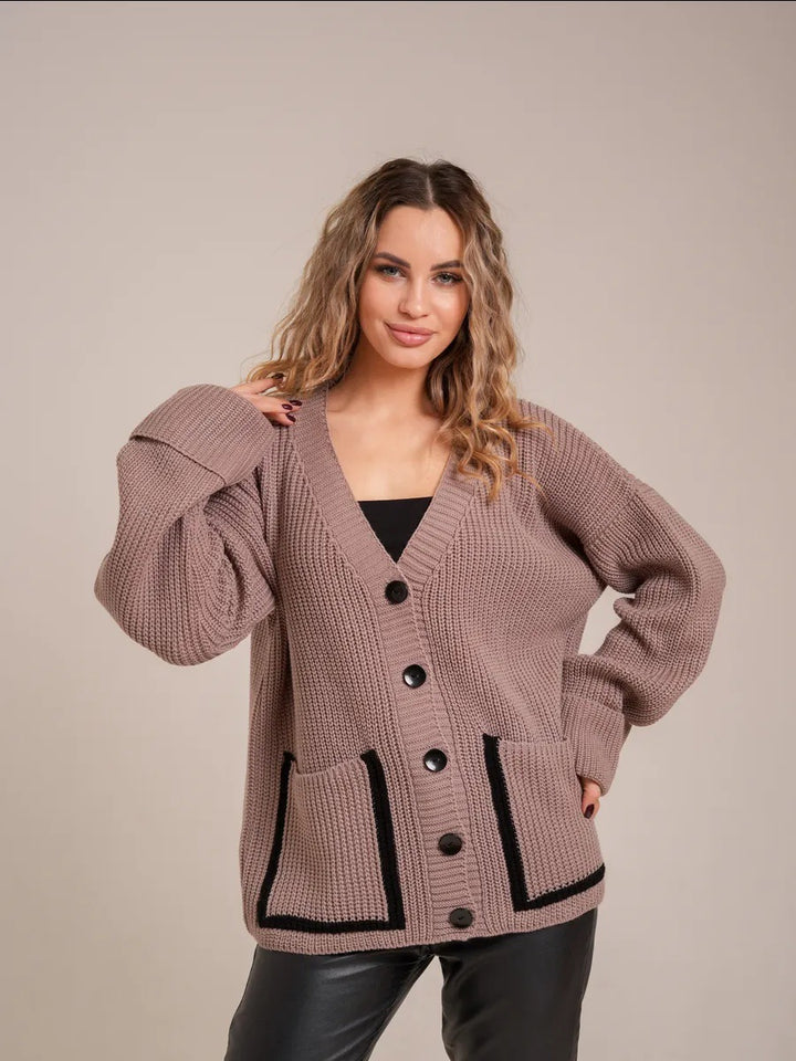 Femme Struktureret Button-Up Strikcardigan med Lommer Stilla