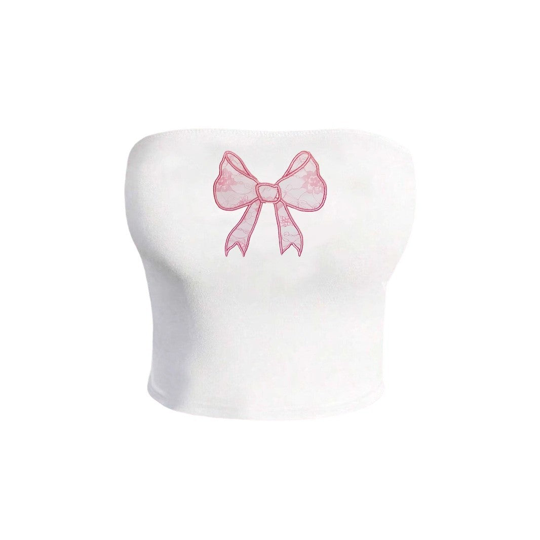 Dame Bandeau-top med elegant blondermotiv Skovae
