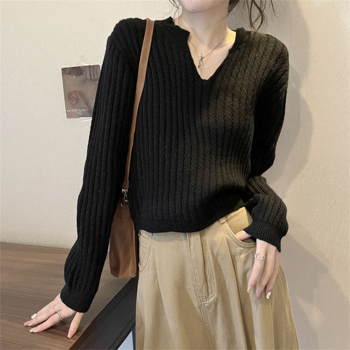Femme Struktureret V-Hals Strikpullover Stilla