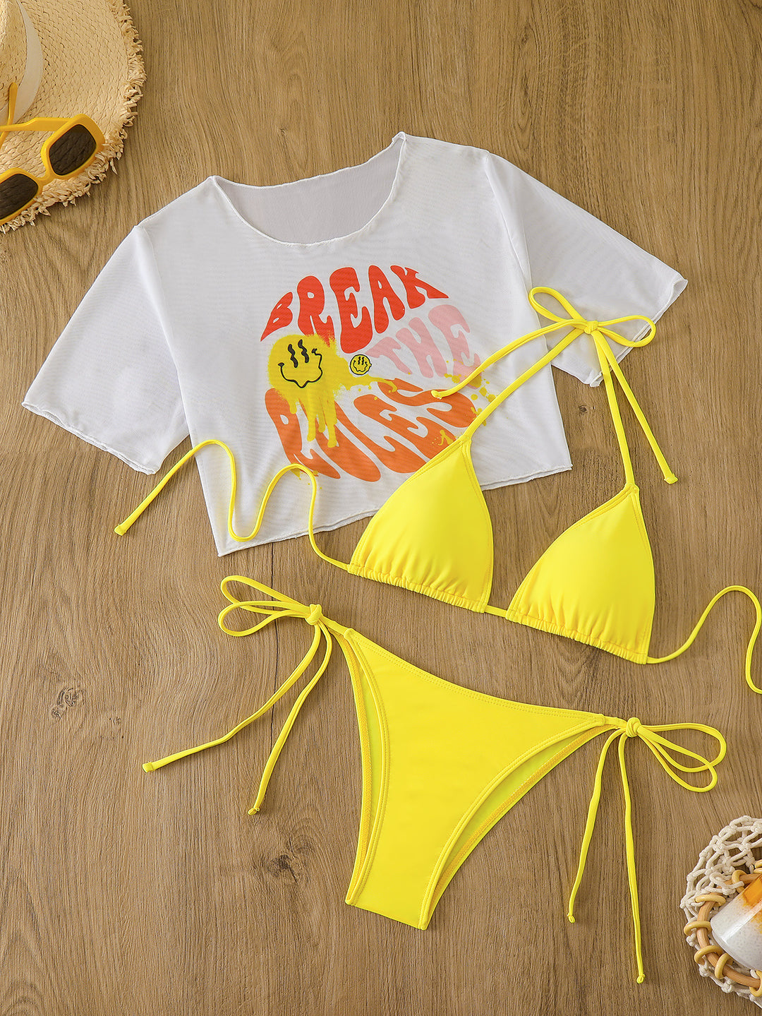 Kvinder Sjov Grafik Crop Top og Knyt-sider Bikinisæt Stilla