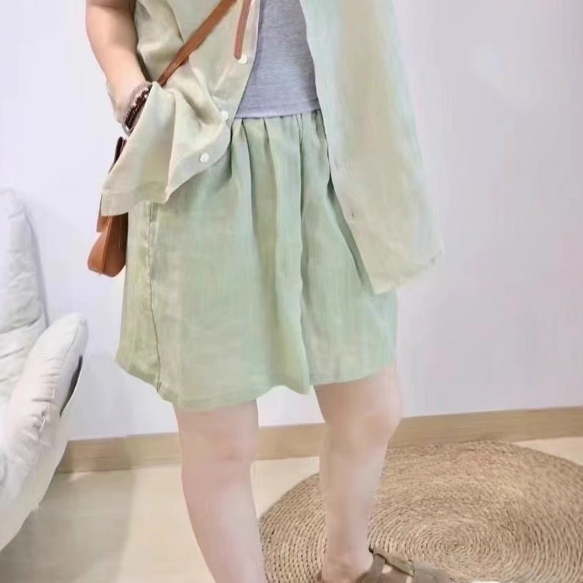 Dame Relaxed Fit Højtaljede Lærred Shorts Stilla