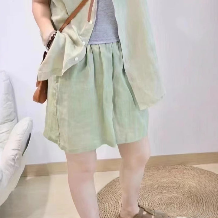 Dame Relaxed Fit Højtaljede Lærred Shorts Stilla