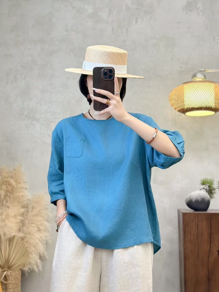 Dame Casual Pullover-T-shirt med lomme detaljer Stilla