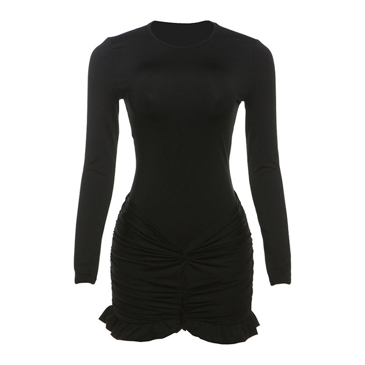 Dame Bodycon Kjole med rynket Skørt og Lange Ærmer Stilla