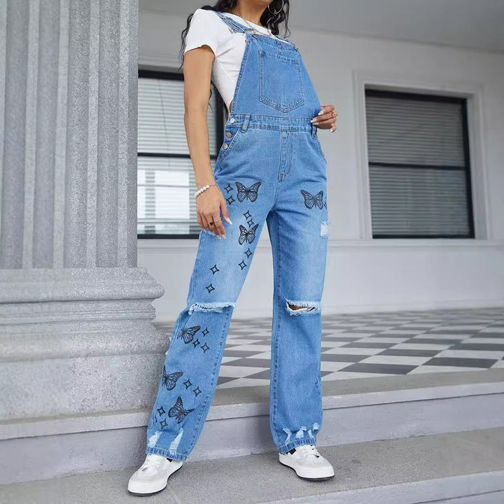 Dame overalls med fashionable sommerfuglemønstre og afslappet snit Stilla