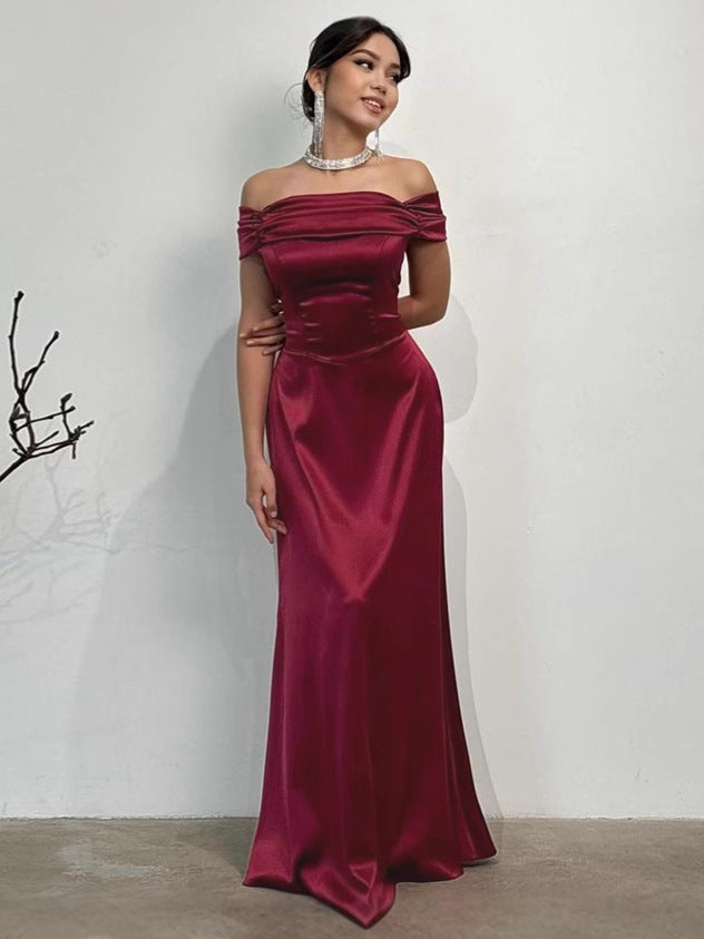 Damer Elegant draperet Maxi-kjole med skulderfri detaljer Stilla