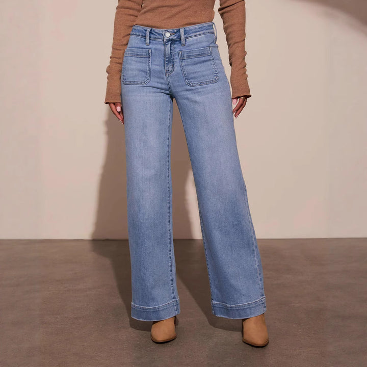 Dame brede jeans med høj talje og iøjnefaldende lommer Stilla