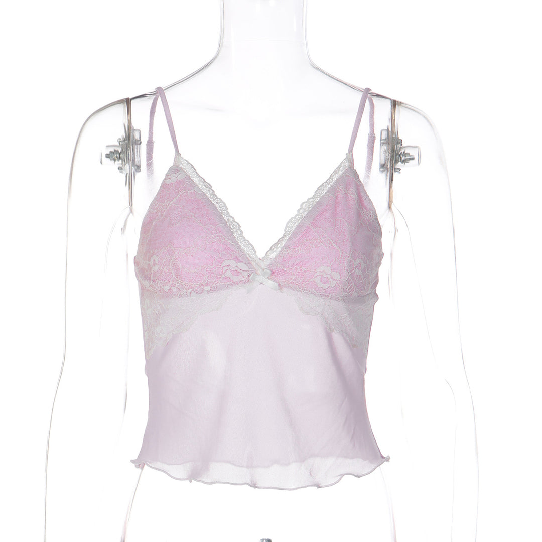 Dames spidsed crop-top med fine stropper og delikat design Skovae