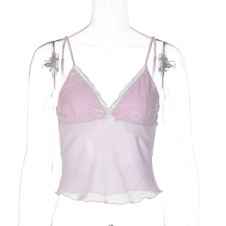 Dames spidsed crop-top med fine stropper og delikat design Skovae