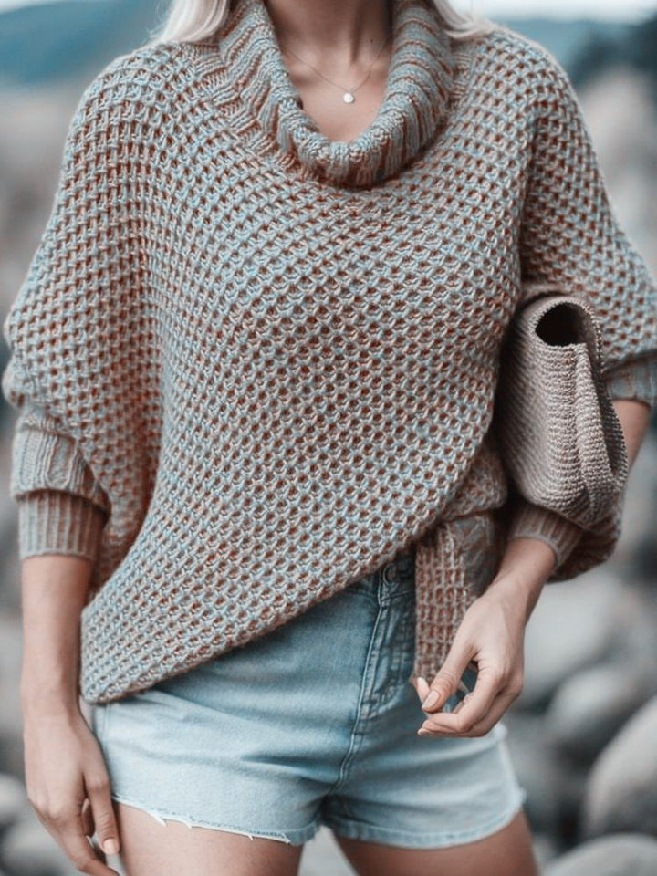 Kvinders afslappede strikket sweater med høj krave og struktureret design Stilla