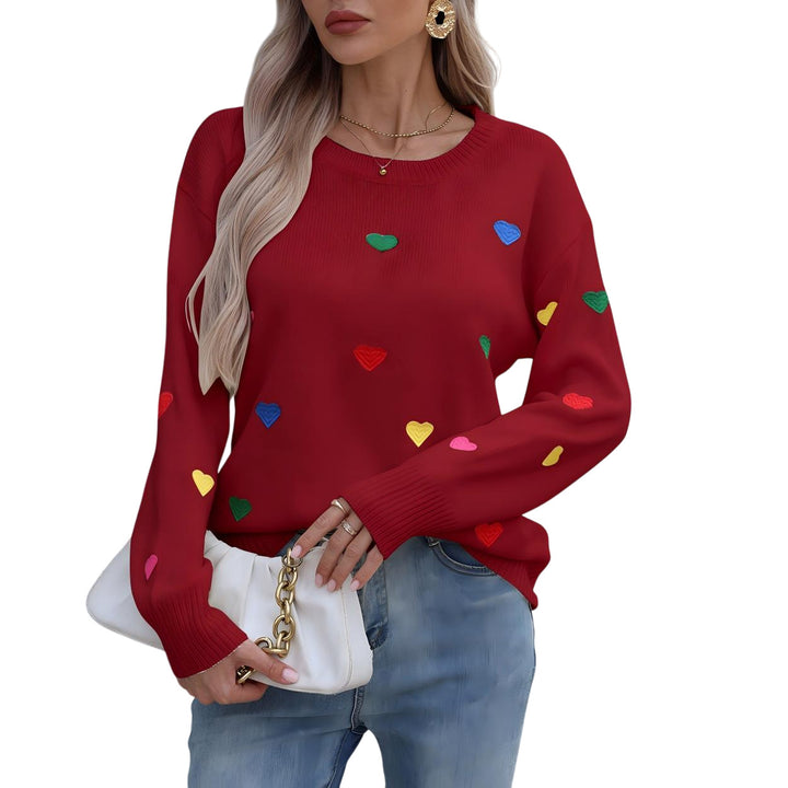 Kvinders sweater med farverigt hjerte design og bred pasform Stilla