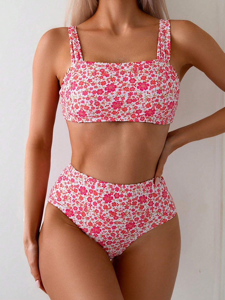 Dame bikini sæt med moderne blomster mønstre og høj talje Stilla