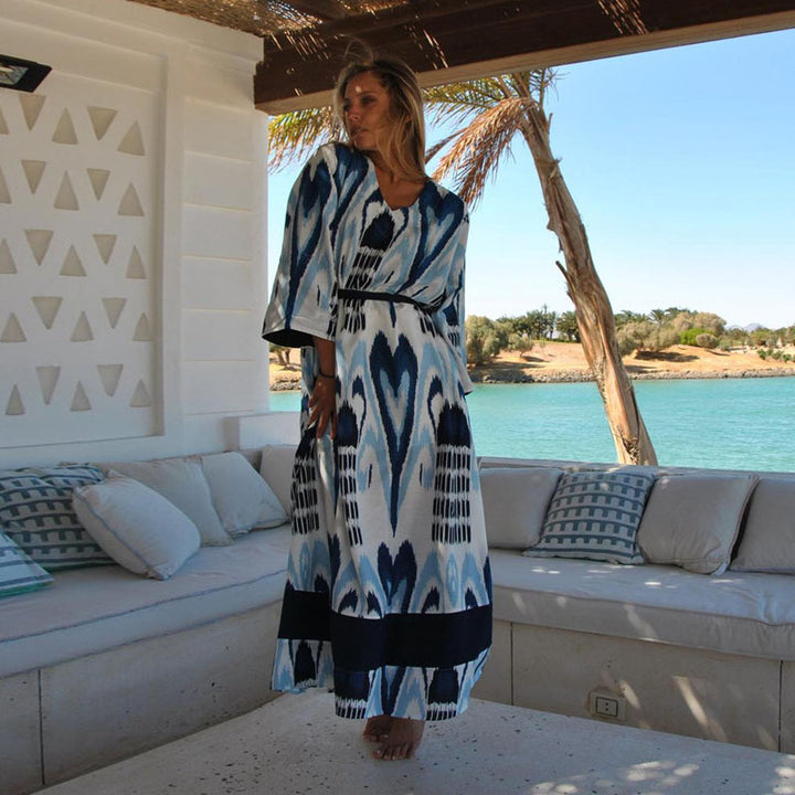 Dame Maxi-strandkaftan med elegant grafisk mønster og sid幕split Stilla
