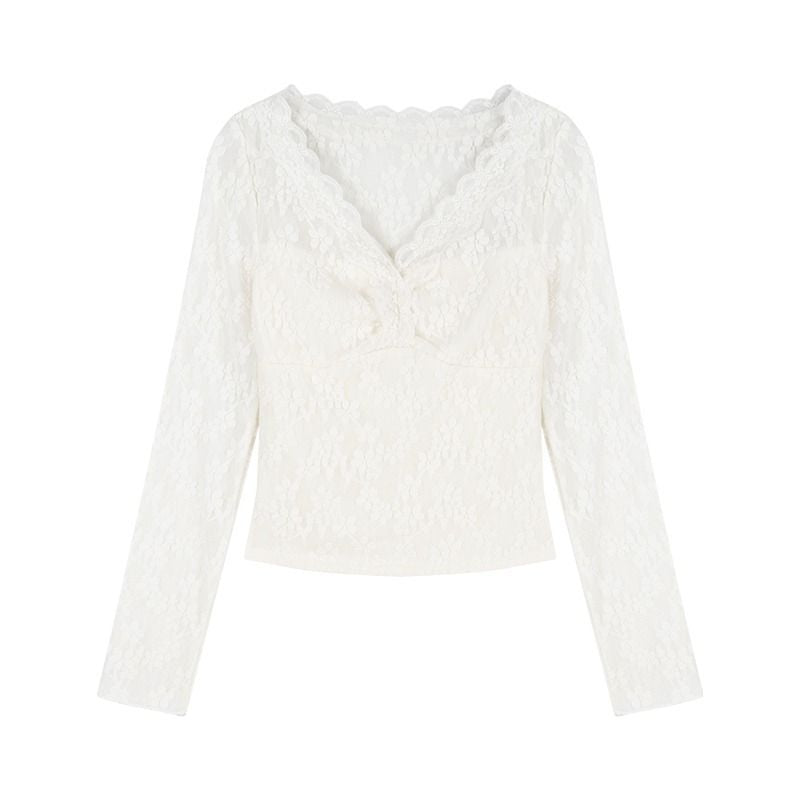 Kvinders blonder bluse med V-hals og ruffles detaljer Stilla